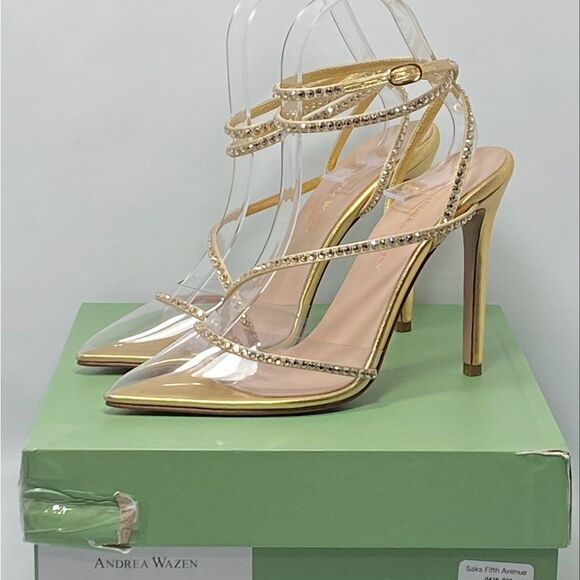 Andrea Wazen Leather & Crystal Pumps size 37.5 - Picture 12 of 14